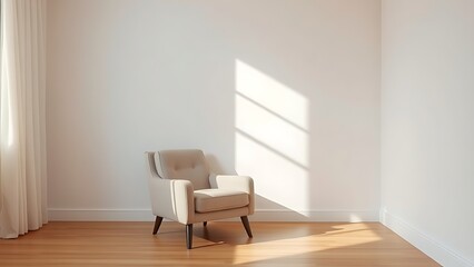 Minimalist living room corner featuring a single armchair, embodying simplicity and calm.