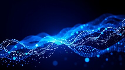 Futuristic data visualization with glowing blue particles on a dark background, symbolizing advanced technology.