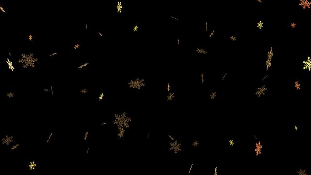 Snowfall with sparkling gold effect on transparent background