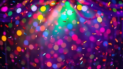 Naklejka premium Colorful lights and confetti create a festive abstract celebration with dynamic gradient lighting.