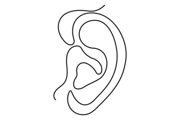 Ear continuous one line art vector drawing with smooth flowing black lines