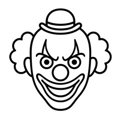 Evil Clown Face Icon &ndash; Creepy Halloween Circus Symbol (Outline)
