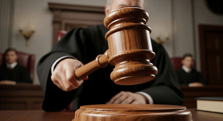 Judge using gravel to make silence in a courtroom