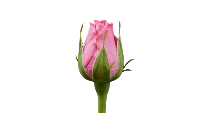 Transparent Pink Rose Bud PNG, Close-up of a Delicate Pink Rosebud on a Transparent Background, Perfect for Floral Designs, Invitations, and Romantic Projects