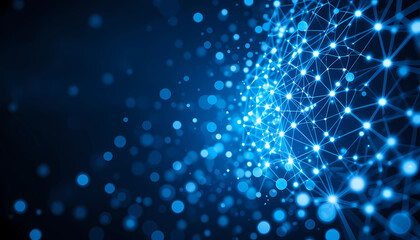 Fototapeta premium Abstract blue network background with glowing nodes and connecting lines forming a sphere shape