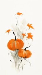 Fototapeta premium Pumpkin chinese brush pumpkin vegetable painting.