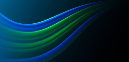 Dynamic glowing blue and green fluid waves, abstract energy movement background