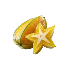Fototapeta premium Juicy Star Fruit Whole and Sliced Carambola on Black Background