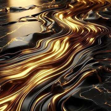 Fototapeta Luxurious golden river flowing through dark marble, perfect for elegant design and branding