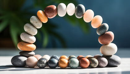 Colorful Balanced Pebbles Arch Symbolizing Harmony and Tranquility