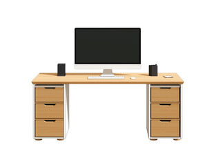 office workstation desk on transparent background, cutout