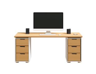 office workstation desk on transparent background, cutout