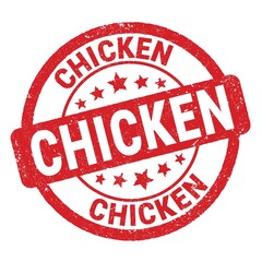 CHICKEN text written on red round stamp sign.