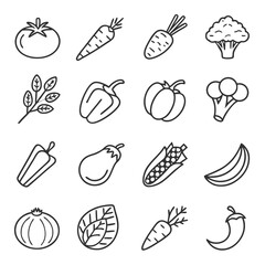 Minimal vegetable line icon set on white background