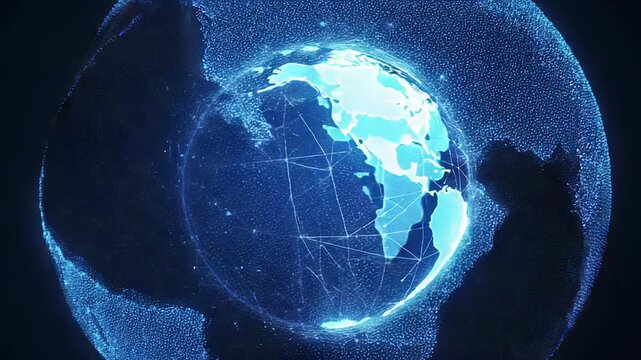 Planet earth rotating, showing america, with futuristic network connections - Powered by Adobe