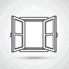 Vector illustration of an open window with two panes on each side, isolated on a light gray background with a shadow