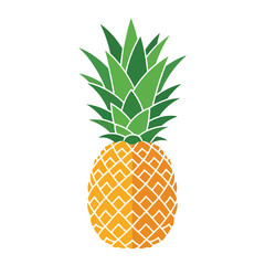 Vector illustration of a vibrant, stylized illustration of a ripe pineapple with its distinctive spiky green crown, isolated on a clean white background