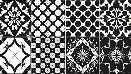 Black and white decorative tile patterns