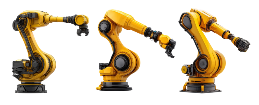 Robotic Arm Automation and Industrial Technology on Transparent Background, cutout
