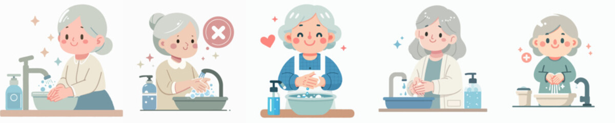 vector of a grandmother washing his hands