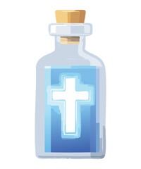 Illustration of a Fantasy Potion Bottle with a Glowing Blue Holy Cross