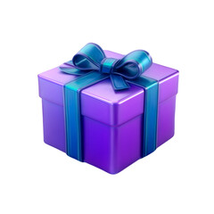 Obraz premium 3d render blue purple gift box with ribbon holographic Iridescent on transparent background, cutout