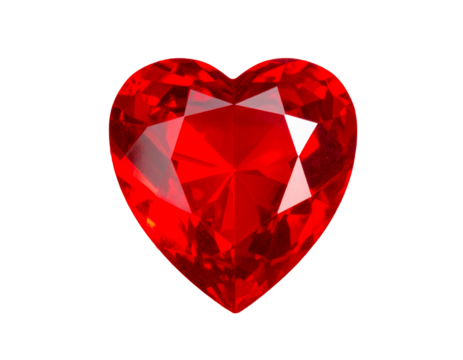 Red heart shaped diamond isolated on a transparent background.