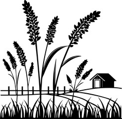 Wheat Field and Rural Farm Vector Illustration