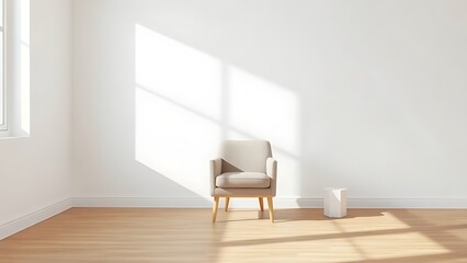 Minimalist living room corner featuring a single armchair, embodying simplicity and calm.