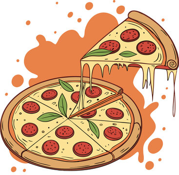 pizza slice melting cheese orange background clip art preview