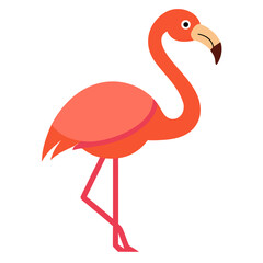 Stylized pink flamingo standing on one leg cartoon illustration