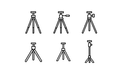 Minimalist linear tripod icons set for photography and videography