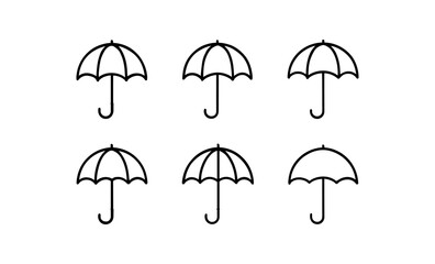 Fototapeta premium Minimalist black umbrella icon set featuring six linear variations