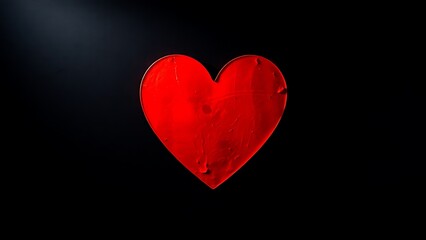 Abstract red heart symbol on textured dark background, evoking deep emotions with dramatic lighting.