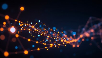 Abstract data visualization with glowing nodes in dark space, representing digital connectivity.