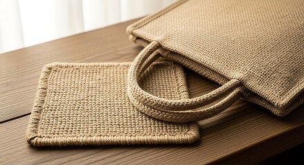Natural jute tote bag with woven texture and handles