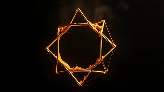 Molten gold forming impossible geometric shapes in zero gravity, defying physical laws.
