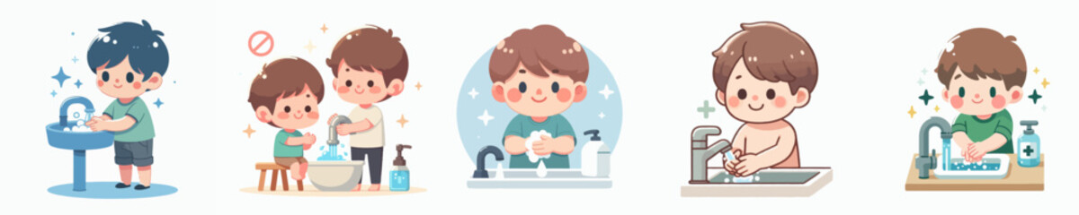 vector of a little boy washing his hands