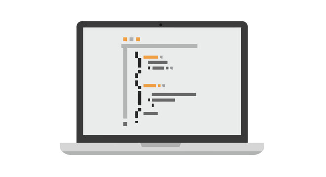 Minimalist Flat Design Laptop with Code Editor