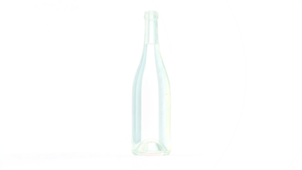 Transparent PNG of an Empty Wine Bottle,  A Clear Glass Wine Bottle with a Long Neck Standing on a Black Background, Ready for Your Label Design or Beverage Advertisement.