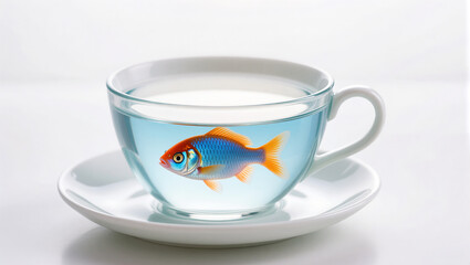Fototapeta premium Goldfish swimming in a teacup, brightly lit