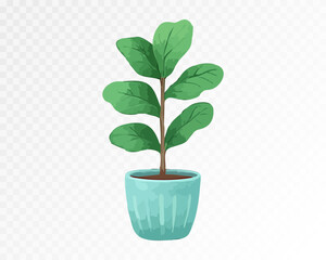 Tall green leaves in a turquoise pot, vector illustration, watercolor — Perfect for fresh, clean, and stylish nature-inspired designs.
