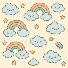 cloud & rainbow kawaii pattern