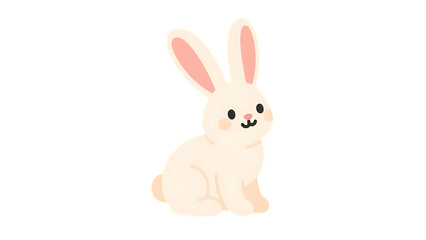 Fototapeta premium Transparent PNG of Cute Cartoon Bunny Rabbit, Adorable Cream-Colored Rabbit Sitting with Pink Ears on a Transparent Background, Perfect for Children's Designs and Easter Projects