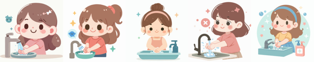 Fototapeta premium vector of a little girl washing his hands