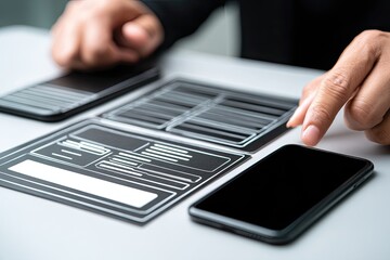 Hands examining website layout on multiple devices