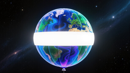Fototapeta premium Floating world surrounded by a luminous band in cosmic space