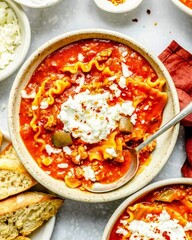 Lasagna Soup with Ricotta and Bread