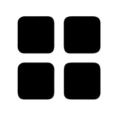Digital menu vector icon. A modern and minimalist grid of four black squares, symbolizing app launchers, website navigation, and UI/UX design elements for digital interfaces.