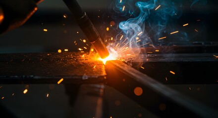 Close-Up of Welding Sparks and Metal Work, Industrial Concept